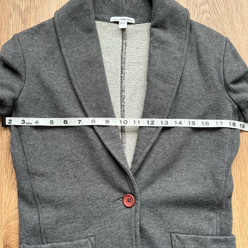 James Perse Gray Cotton Stretch Knit Blazer | Tailored Minimalist Jacket - Picture 7 of 8